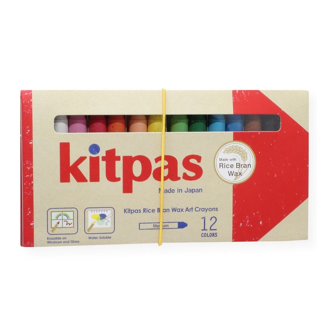 Kitpas Medium Stick Rice Wax Crayons - 12 Colours