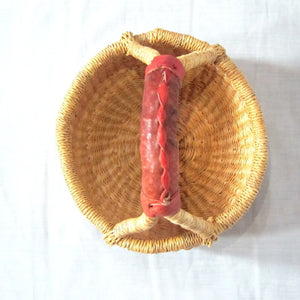Natural Round Bolga Basket with Leather Handle - Small
