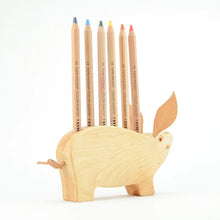 Load image into Gallery viewer, Wooden Pencil Holder Pig - 6 Holes