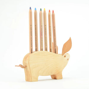 Wooden Pencil Holder Pig - 6 Holes