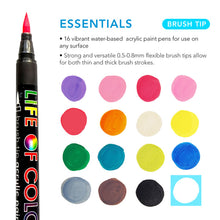 Load image into Gallery viewer, Essential Colours Brush Tip Acrylic Paint Pens - Set of 16