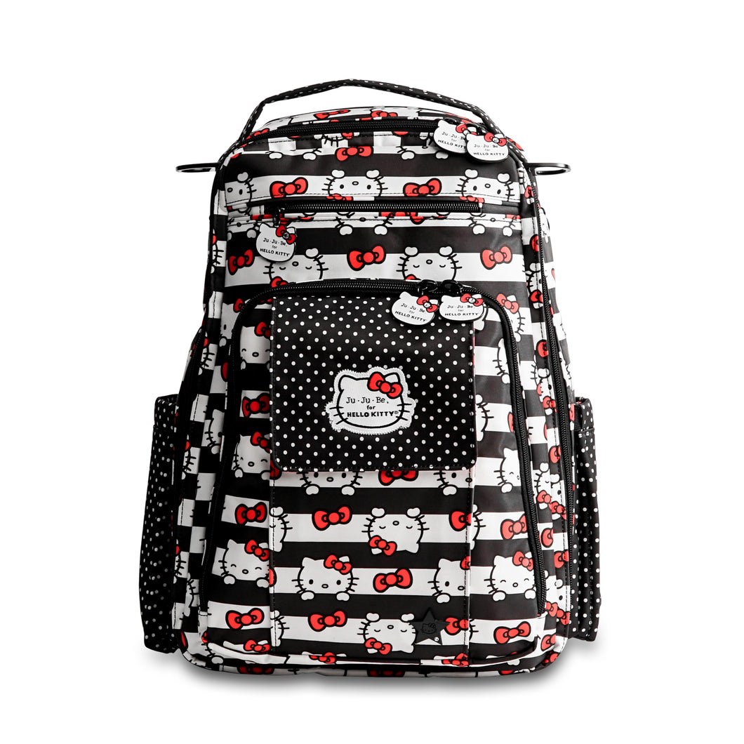 JuJuBe Be Right Back Backpack Diaper Bag in Hello Kitty Dots and Stripers Front View
