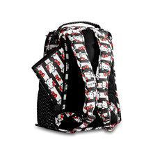 Load image into Gallery viewer, JuJuBe Be Right Back Backpack Diaper Bag in Hello Kitty Dots and Stripers Rear Sideway View