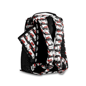 JuJuBe Be Right Back Backpack Diaper Bag in Hello Kitty Dots and Stripers Rear Sideway View