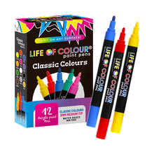 Load image into Gallery viewer, Classic Colours 3mm Medium Tip Acrylic Paint Pens - Set of 12