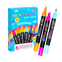 Load image into Gallery viewer, Rainbow Colours 3mm Medium Tip Acrylic Paint Pens – Set of 6