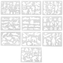 Load image into Gallery viewer, Animals, Vehicles, Circus, Unicorns &amp; More Stencil Pack - 10 Sheets