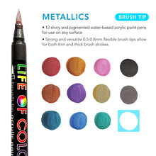 Load image into Gallery viewer, Metallic Brush Tip Acrylic Paint Pens - Set of 12